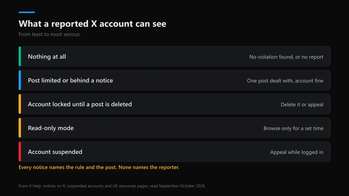 Reported on Twitter: the notices a reported X account can see, from nothing to suspension