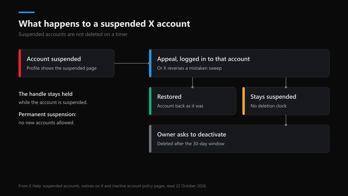 What happens to suspended Twitter accounts: appeal, reversal, staying suspended, or deactivation and deletion after 30 days