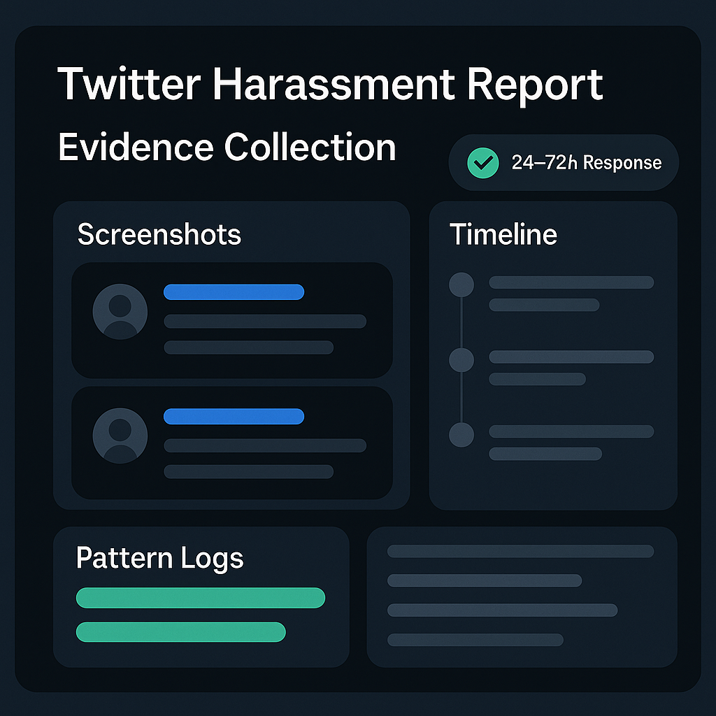 Building a Twitter harassment report: permalinks, dated screenshots and handles gathered before filing